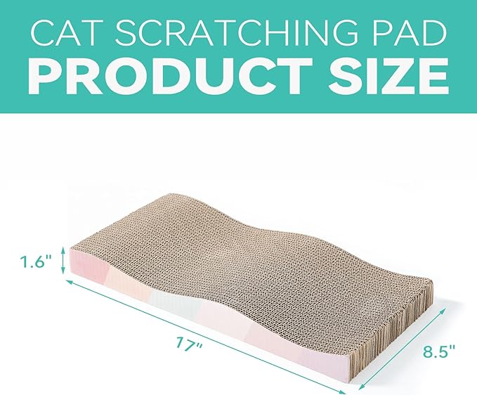 Cat Scratching Pads Cardboard Cat Scratchers for Indoor Cats Reversible Large Wide Corrugated with Catnip and Mini Toy (3pcs)