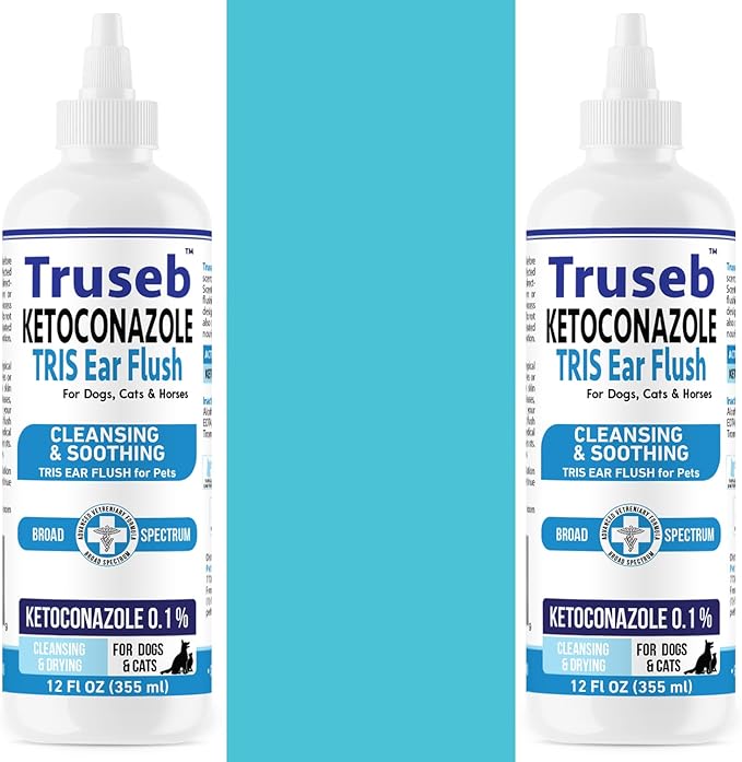 Truseb | Dog Ear Flush Ketoconazole Dog Ear Wash, Cats and Horses, KETOCONAZOL 0.1% Tris Ear Flush for Dogs (12 oz) Made in U.S.A (Ketoconazole Ear Flush, 24 oz)