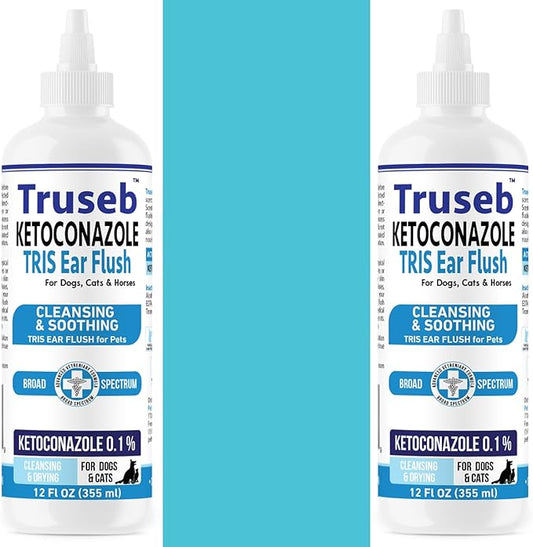 Truseb | Dog Ear Flush Ketoconazole Dog Ear Wash, Cats and Horses, KETOCONAZOL 0.1% Tris Ear Flush for Dogs (12 oz) Made in U.S.A (Ketoconazole Ear Flush, 24 oz)