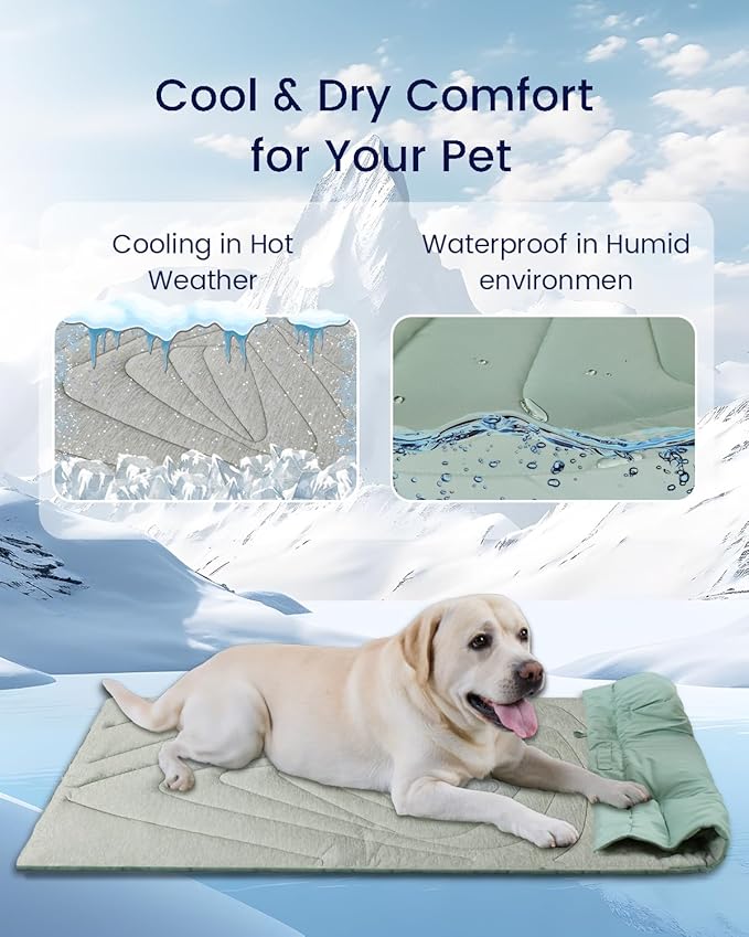 ZonLi Dog Cooling Mat, 36" x 23" Medium, Cooling Pad Waterproof, Pet Cool Mats for Dogs and Cats use in Crate, Tunk, Camping, Outdoors, Portable, Machine Washable, Durable, without Gel, Sage Green