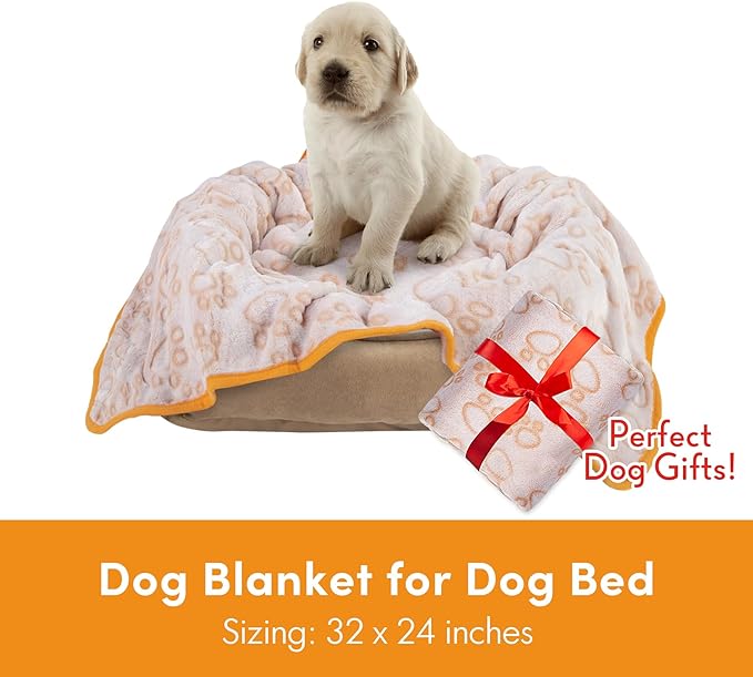 Stuffed Premium Soft Dog Blanket, with Flannel Beige Cute Paw Print, 24 * 32 inches, Cat Blanket Puppy Supplies Dog Products Stuff Essentials