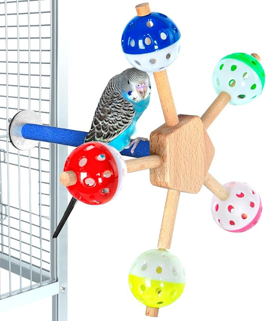 OIIBO Perch Toy with Rotating Balls for Birds, Rough-surfaced Natural Bird Toy Puzzle Parrot Toys Boredom Reducing Bird Foraging Toys for Cockatiel, Parakeets, Parrots, Budgies, Lovebird, Conures