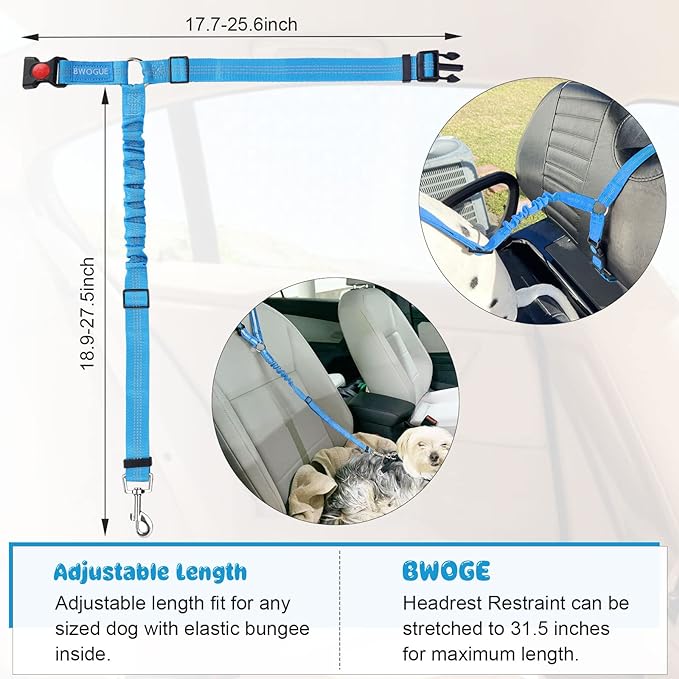 BWOGUE Pet Dog Cat Seat Belts, Car Headrest Restraint Adjustable Safety Leads Vehicle Seatbelt Harness (1 Pack)