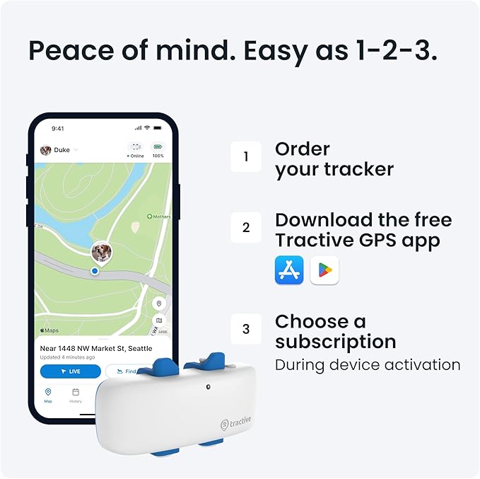 Tractive GPS Tracker for Dogs - Waterproof, GPS Location & Smart Pet Activity Tracker, Unlimited Range, Works with Any Collar (White)