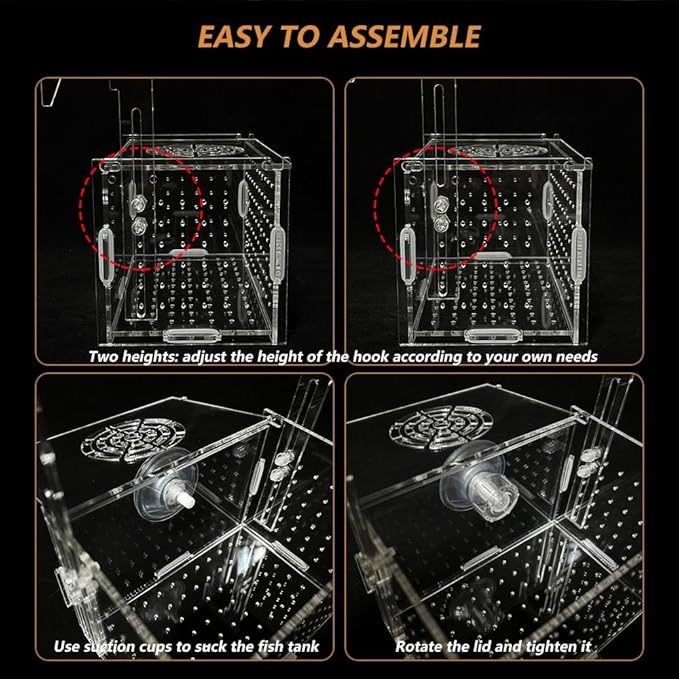 Acrylic Fish Breeding Box, Transparent Fish Isolation Box Hatchery Incubator with Suction Cups for Aquarium Fish Tank Guppy Shrimp Clownfish African Cichlids (6 * 4 * 4inch)