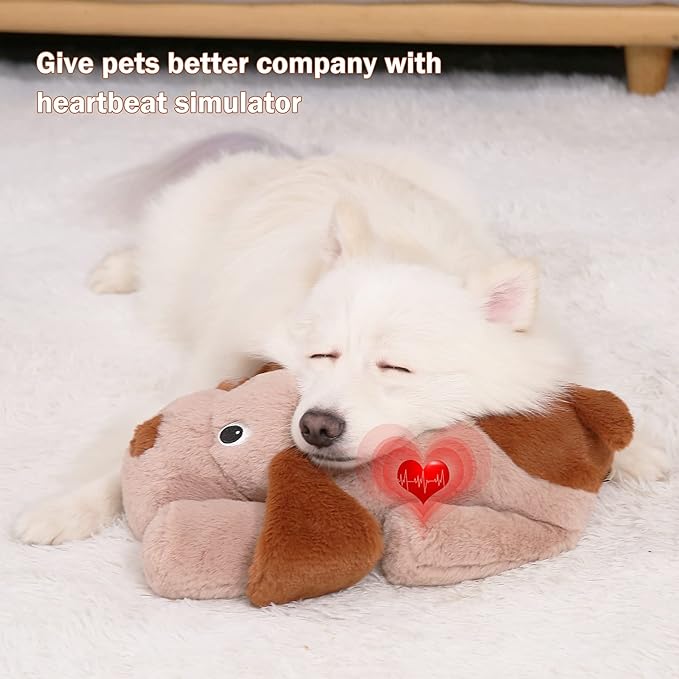 Puppy Heartbeat Toy, Dog Heartbeat Toy for Separation Anxiety Relief, Puppy Toy with Heartbeat Stuffed Animal Anxiety Calming Behavioral Aid Plush Toy for Dogs Cats Pets (Brown)