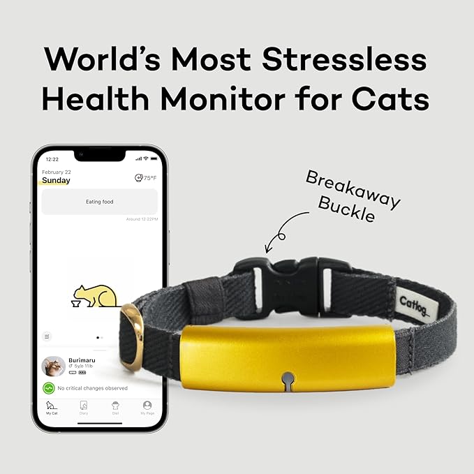 Smart Collar (Sumi, L) - Smart Collar with a Breakaway Buckle, Healthcare Tracker for Indoor Cat, Live Behavior Tracking, Loss of Energy Alerts