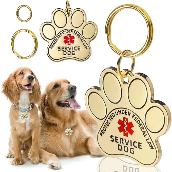 Service Dog Double Sided Service Dog ID Tag with Red Medical Alert Symbol and Protected Under Federal Law, Easily Attach to Collar, Harness, Vest