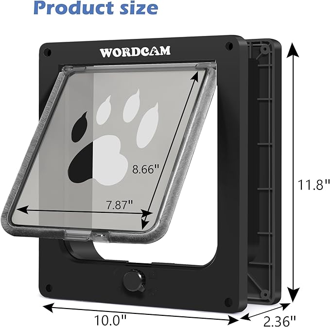 Wordcam X-Large Cat Door, Strong Cat Door for Interior Exterior Doors, 4 Way Locking Pet Door for Cats Up to 25lbs, Cat Flap for Kitten Doggies, Easy Installation, Weatherproof (Black)