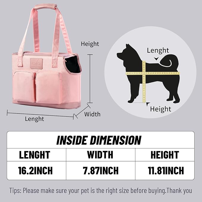 Dog Carrier Purse, Foldable Waterproof Premium PU Leather Oxford Cloth Dog Carrier Bag, Pet Travel Tote Bag with Pockets for Cat and Small Dog (Pink)