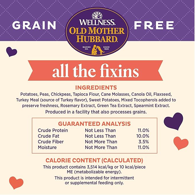 Old Mother Hubbard by Wellness All the Fixins Grain Free Natural Dog Treats, Crunchy Oven-Baked Biscuits, Ideal for Training, Mini Size, 16 ounce bag