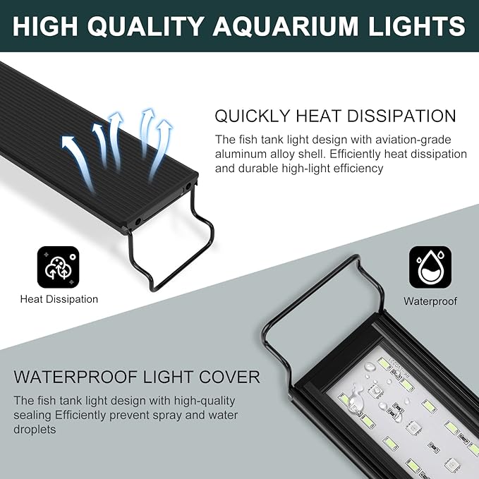 AQQA Aquarium Light with 14 Fish Tank Light Modes Adjustable Brightness Timer 24W LED Aquarium Light for Plants， Aluminum Alloy Shell Extendable Brackets Fit for 32-40 Inch Fish Tank