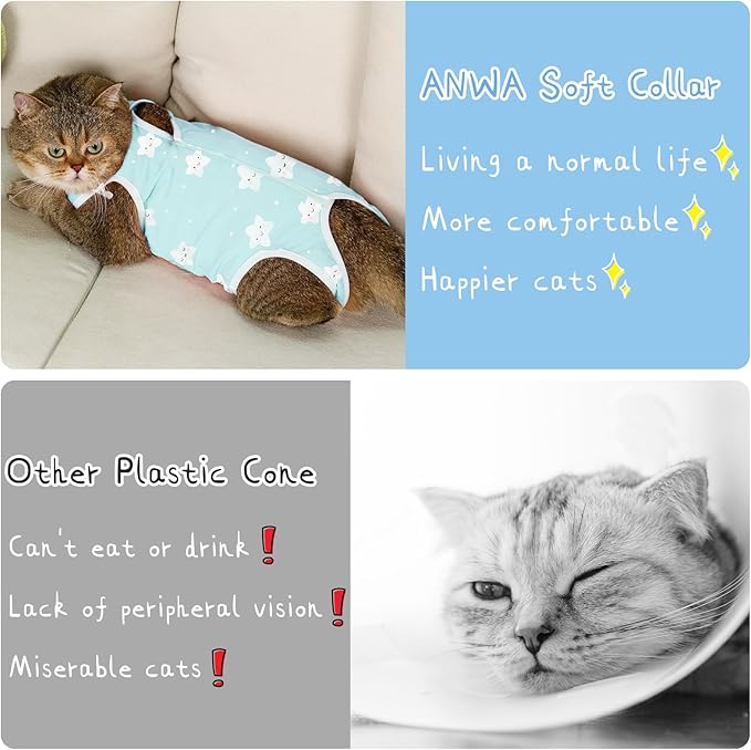 ANWA Cat Recovery Suit - Breathable Cat Surgery Recovery Suit Female, Cat Onesie for Cats After Surgery, Cat Spay Recovery Suit Female Abdominal Wounds