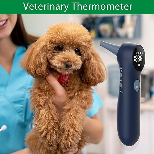 Non-Contact Dog Ear Thermometer - Rapid Measurement - Includes 20 Pet Swabs - Ear Thermometer for Dogs, Cats, Rabbits (Blue)