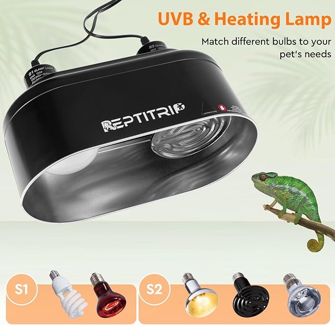 Dual Reptile Light Fixture, Suitable for Reptile Heat Lamp and UVB Reptile Light, Maximum 150W, Reptile Lighting Accessories, Improve UVB and Heat Lamp Performance E26 Socket