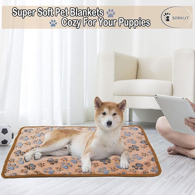 1 Pack 3 Puppy Blankets Super Soft Warm Sleep Mat Paw Print Blanket Fluffy Premium Fleece Pet Blanket Flannel Throw Dog Blankets for Small Dogs Puppy Cat -Brown Paw,Small(23"x15")