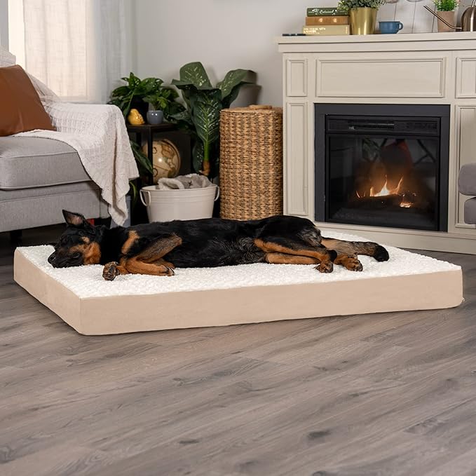 Furhaven Memory Foam Dog Bed for Large Dogs w/ Removable Washable Cover, For Dogs Up to 125 lbs - Ultra Plush Faux Fur & Suede Mattress - Cream, Jumbo Plus/XXL
