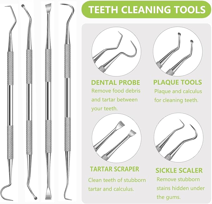 Dental Tools Pet Dog Cat Teeth Cleaner Tool Kit, Stainless Steel Plaque Remover Dental Picks Tooth Tartar Scraper, Pets Oral Care Hygiene Set for Cats and Dogs Use with Case