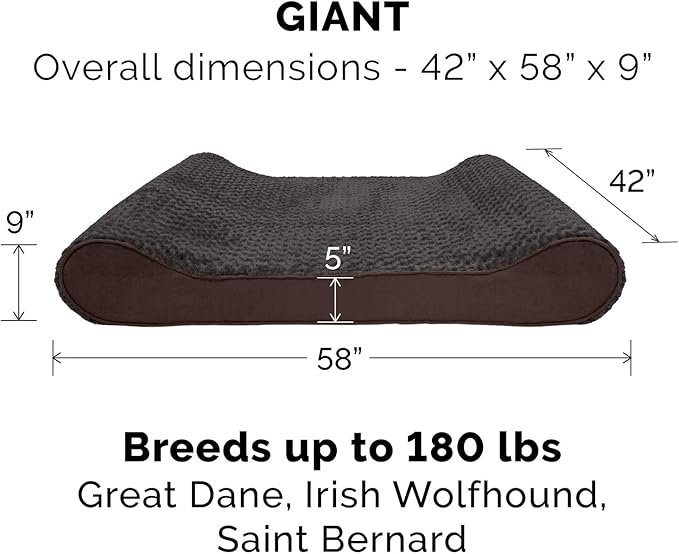 Furhaven Memory Foam Dog Bed for Extra Large Dogs w/ Removable Washable Cover, For Dogs Up to 180 lbs - Ultra Plush Faux Fur & Suede Luxe Lounger Contour Mattress - Chocolate, Giant/XXXL