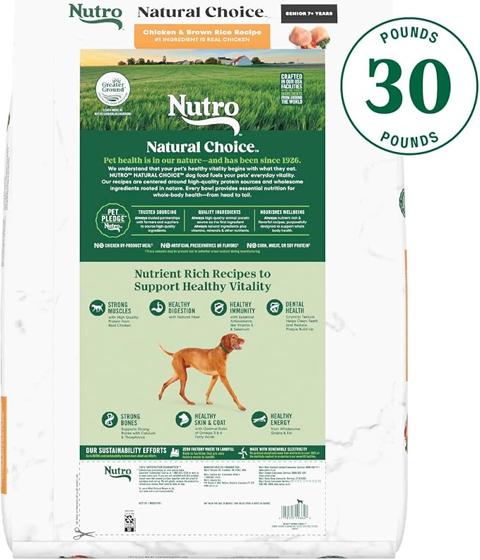 NUTRO NATURAL CHOICE Senior Dry Dog Food, Chicken & Brown Rice Recipe Dog Kibble, 30 lb. Bag