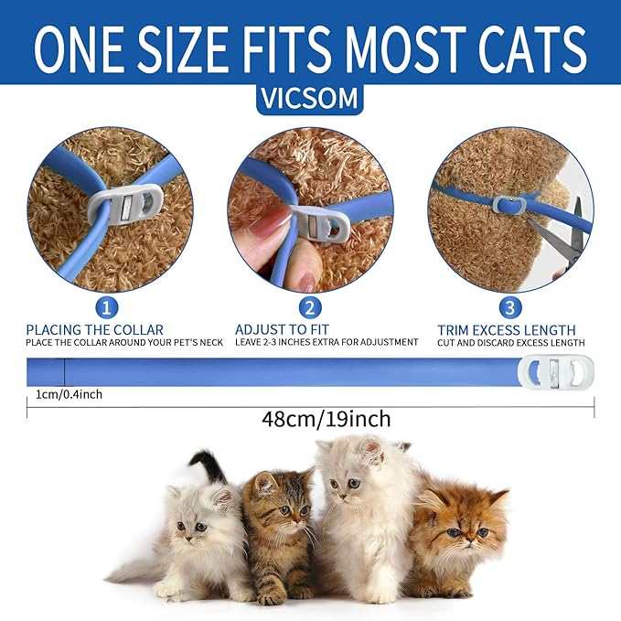 4 Pack Flea Collar for Cats, Cat Flea and Tick Collar 8 Months Prevention Cat Flea and Tick Treatment, Waterproof Adjustable Cat Flea Collar, Natural Anti Tick and Flea Collar for Kitten, Blue