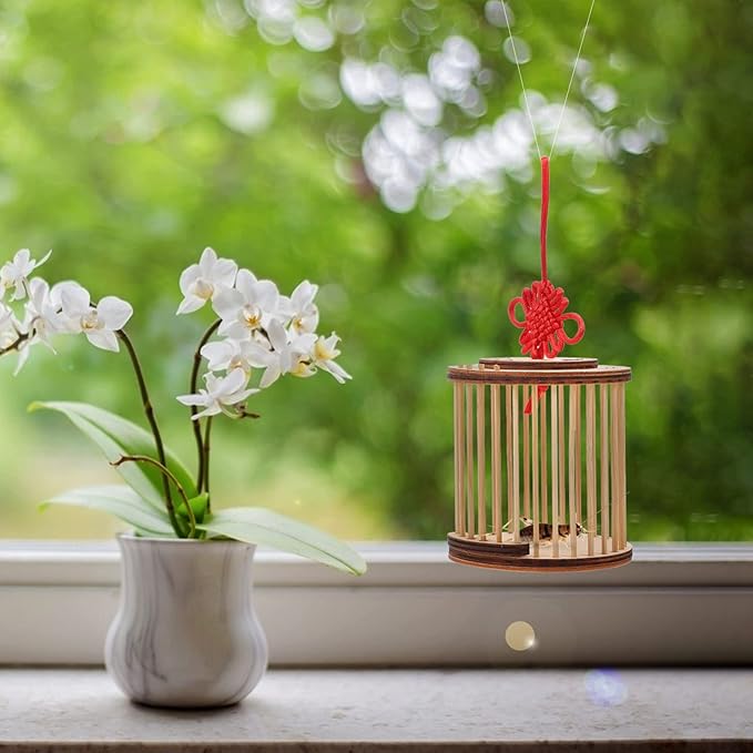 Wooden House Circular Grasshopper Cage Habitat Cricket Box Critter Breeding Cages Hanging Insert Cage for Grasshopper Crickets Small Pets