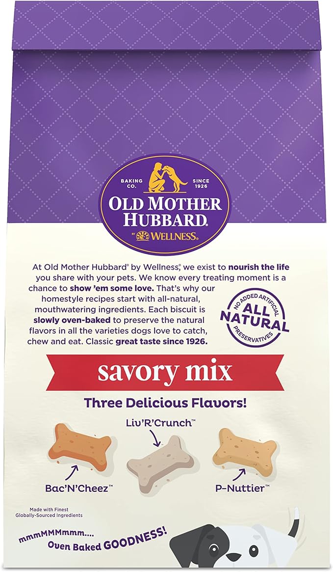 Old Mother Hubbard by Wellness Classic Savory Mix Natural Dog Treats, Crunchy Oven-Baked Biscuits, Ideal for Training, Mini Size, 20 ounce bag