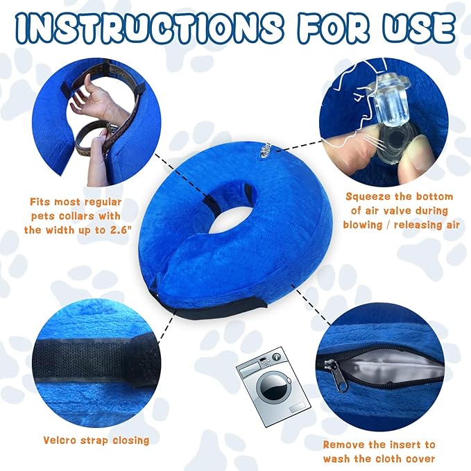 Inflatable Dog Cone Collar (L Size), Soft Blow-up Protective Recovery Dog Collar, Pet Donut Cone Collar, Comfy Elizabethan Collar After Surgery for Medium Dog to Prevent Biting Scratching, Blue