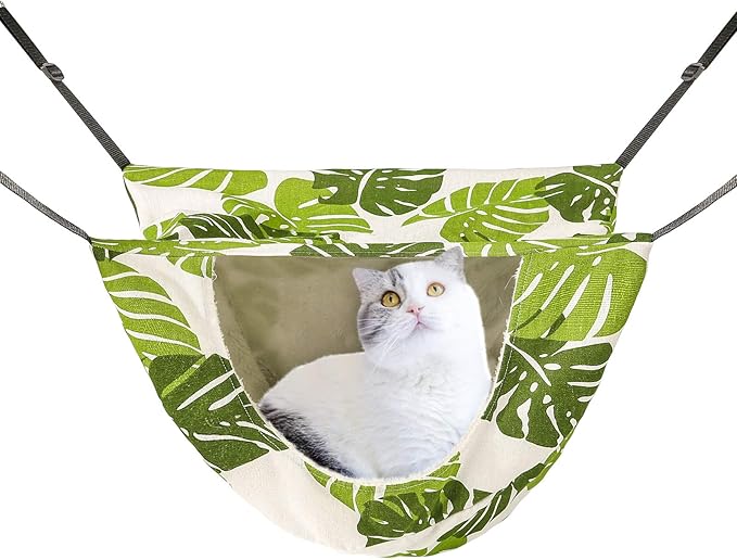 Cat Cage Hammock,Hanging Soft Pet Bed for Kitten Ferret Puppy Rabbit or Small Pet,Double Layer Hanging Bed for Pets,2 Level Indoor Bag for Spring/Summer/Winter (Green & White)