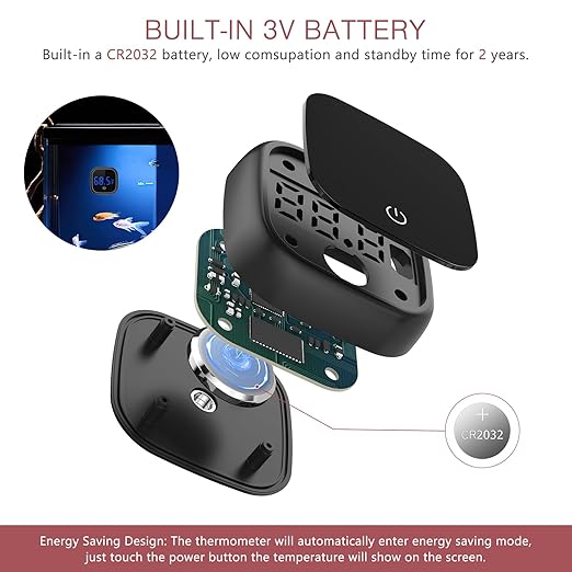 LED Digital Aquarium Thermometer, Wireless Stick-on Fish Tank Thermometer with Built-in Battery, for Fish, Axolotl, Turtle, Reptiles