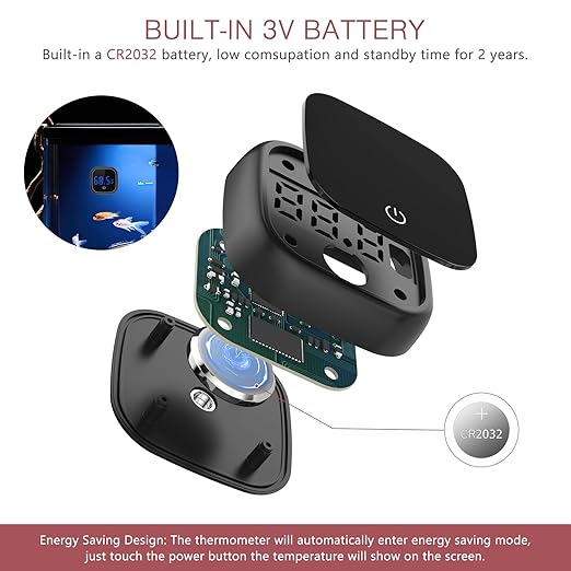 Wireless Digital Aquarium Thermometer, Stick On Fish Tank Thermometer, Small Aquarium Temperature Gauge with LED Touch Screen, 0.18℉ Resolution, for Aquariums, Terrariums, 2 Pack