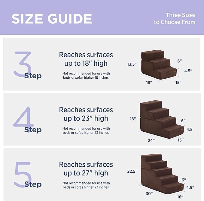 Lesure Dog Stairs for Small Dogs - Pet Stairs for High Beds and Couch, Folding Pet Steps with CertiPUR-US Certified Foam for Cat and Doggy, Non-Slip Bottom Dog Steps, Brown, 5 Steps