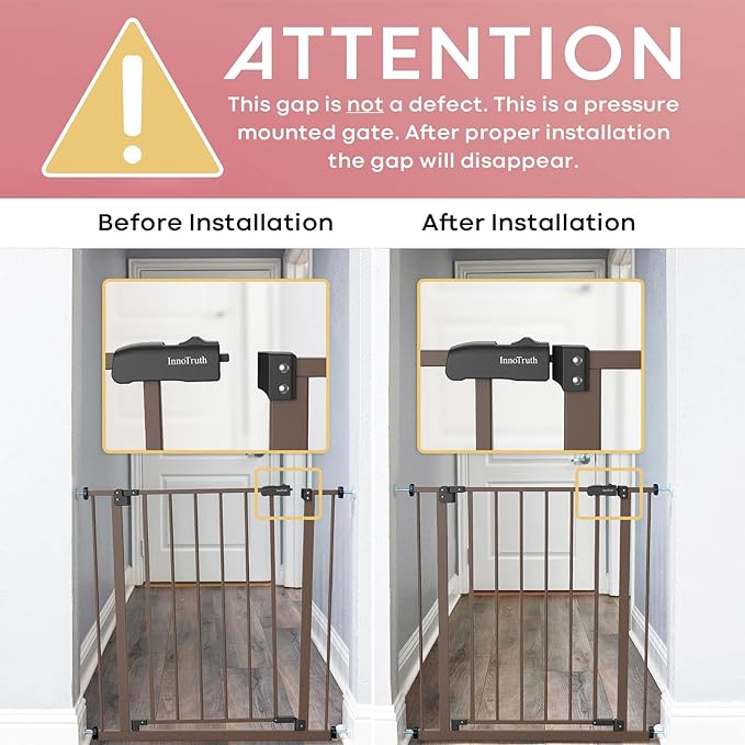 InnoTruth 28.9-42.1" Wide Baby Gate for Stairs, 30" Tall Dog Gates for Doorways Expandable One-Hand Open, Easy Walk Through Dual Lock Metal Pet Gates for Dogs, Brown-Family & Mom's Choice Award Winner