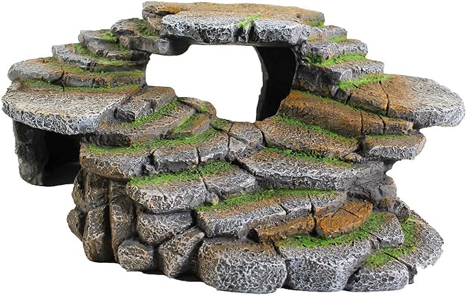 PENN-PLAX (REP183) Reptology Shale Scape Step Ledge & Cave Hideout – Decorative Resin for Aquariums & Terrariums – Great for Reptiles, Amphibians, and Fish – Large