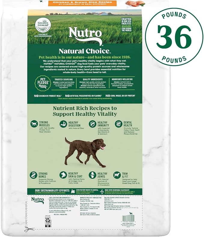 Nutro Natural Choice Adult Large Breed Dry Dog Food, Chicken and Brown Rice Recipe, 36 lb. Bag