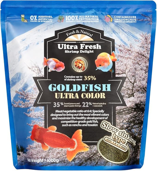 Ultra Fresh Sinking Goldfish Food, Color Enhancing, Balanced Diet, All Natural Ingredients, Clear Water Formula, Slow Sinking Gold Fish Pellets, Goldfish Ultra Color (2.2 lbs)