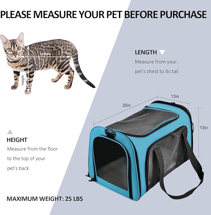 Henkelion Large Cat Carriers Dog Carrier Pet Carrier for Large Cats Dogs Puppies up to 25Lbs, Big Dog Carrier Soft Sided, Collapsible Travel Puppy Carrier - Large - Blue