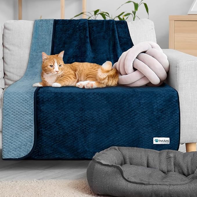 PetAmi Waterproof Dog Blanket, Leakproof Puppy Blanket for Medium Large Dogs, Furniture Sofa Couch Cover Protector, Fleece Pet Throw Indoor Cat Kitten, Reversible Washable Soft Plush, 40x60 Navy Blue