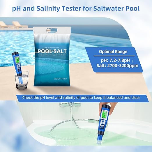 pH Salt Meter 5 in 1 pH TDS EC Salinity Tester for Pool Spa Aquarium Hydroponic Saltwater Digital pH and PPM Tester for Household Drinking Water Hot Tub Home Brewing Fish Tank…