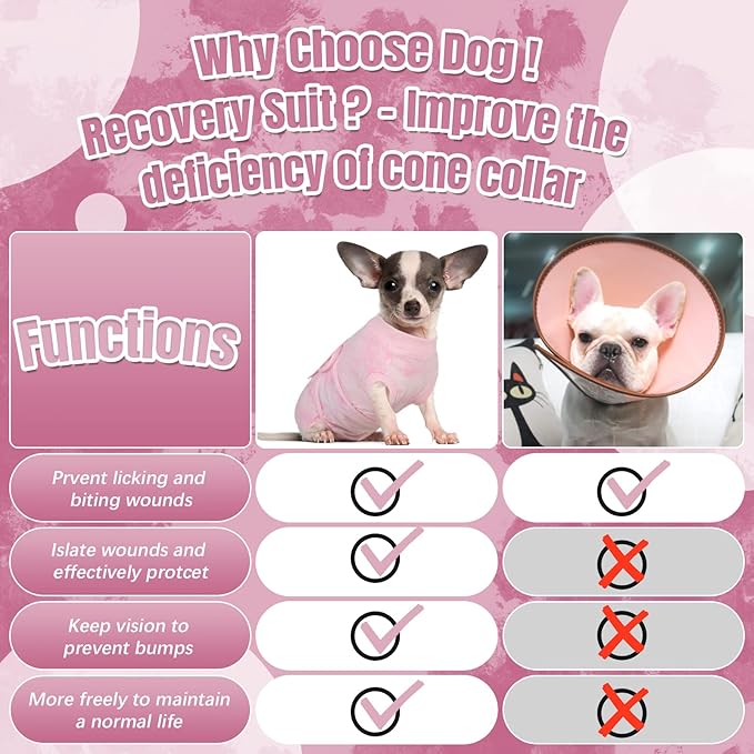 Kuoser Dog Surgery Recovery Suit, Professional Spay & Neuter Surgical Onesie for Dogs, Soft Breathable Abdominal Dog Bodysuit Dog Cone Alternative Anti Licking Wounds Dog Surgery Suits, S