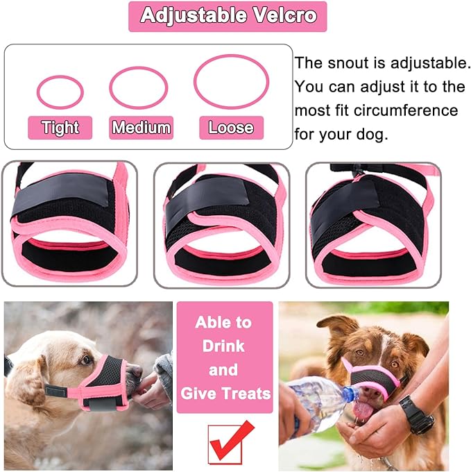 LUCKYPAW Dog Muzzle Anti Biting Barking and Chewing with Comfortable Mesh Soft Fabric and Adjustable Strap, Suitable for Small, Medium and Large Dogs(Pink Trim,S)