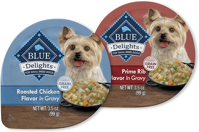 Blue Buffalo Delights Natural Adult Small Breed Wet Dog Food Cups, Pate Style, Chicken and Prime Rib 3.5-oz (12 Pack- 6 of Each Flavor)