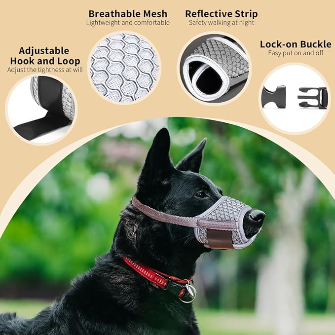 Dog Muzzle Anti Biting Barking and Chewing with Comfortable Mesh Soft Fabric and Adjustable Strap, Suitable for Small, Medium and Large Dogs(Gray(3D Mesh),XS)