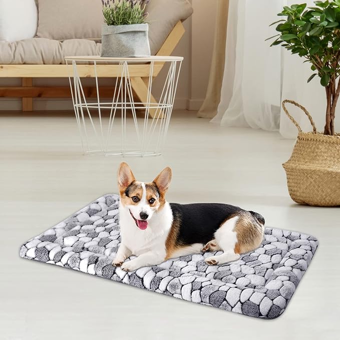 VANKEAN Dog Crate Pad Bed Mat Reversible (Cool & Warm), Soft Pet Sleeping Mat Dog Bed for Crate Suitable for Small to XX-Large Dogs and Cats, Machine Washable Crate Beds, Grey Stone Pattern