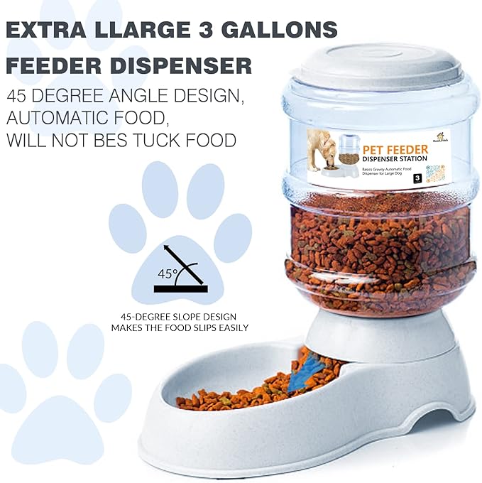 Automatic Dog Feeders, Dog Feeder Dispenser for Large Dogs, Basic Gravity Automatic Dog Cat Feeder, Dry Food Storage Container Bowl 12 Pound Capacity, Travel Supply Feeder for Large Dog