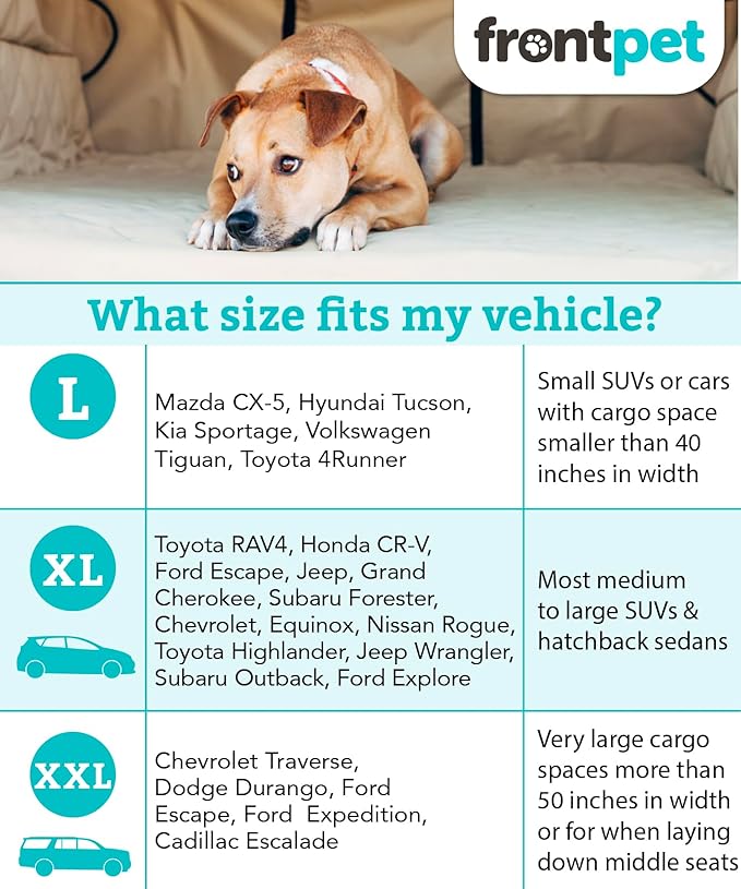 FrontPet Cargo Cover for Dogs, Water Resistant Pet Cargo Liner Dog Seat Cover Mat for SUVs Sedans Vans with Bumper Flap Protector, Non-Slip, Backseat Cover, Trunk Liner Universal Fit (Large/Tan)