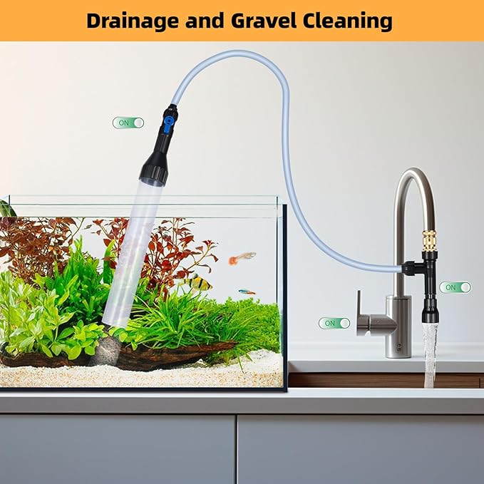 Gravel Vacuum for Aquarium Fish Tank Siphon Aquarium Water Changer with Three Metal Faucet Adapter and Long Hose 30 Feet