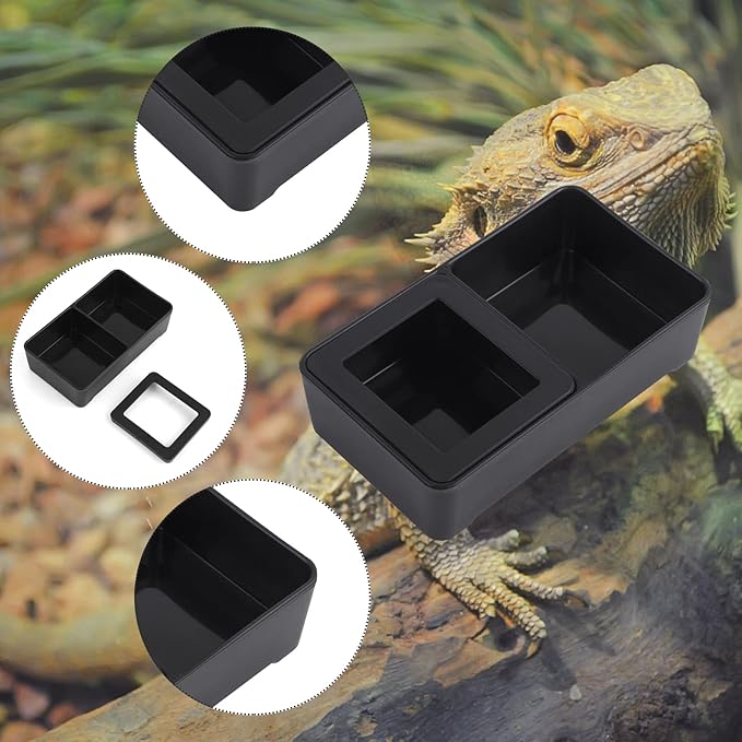 Reptile Food Dish Bowl, 4.1'' x 2.3'' Double Bowl Worm Water Dish, Detachable Reptile Feeder Food Dish, Amphibian Feeding Bowl for Lizards Bearder Dragon Frog Gecko Snake Turtle Hamster(2 Pcs)