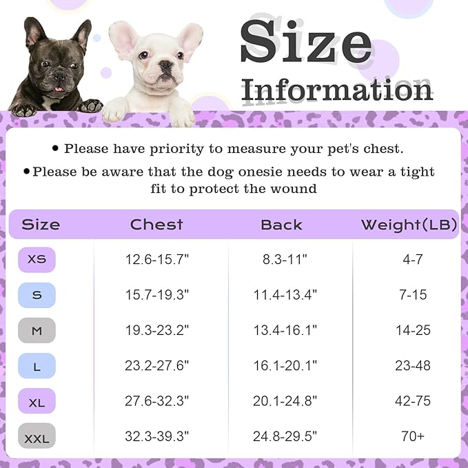 FUAMEY Recovery Suit for Dogs After Surgery,Soft Breathable Dog Bodysuit E-Collar & Cone Alternative Surgical Suit,Male Female Dog Neuter Spay Suits Anti Licking Wounds Onesie Purple Leopard L