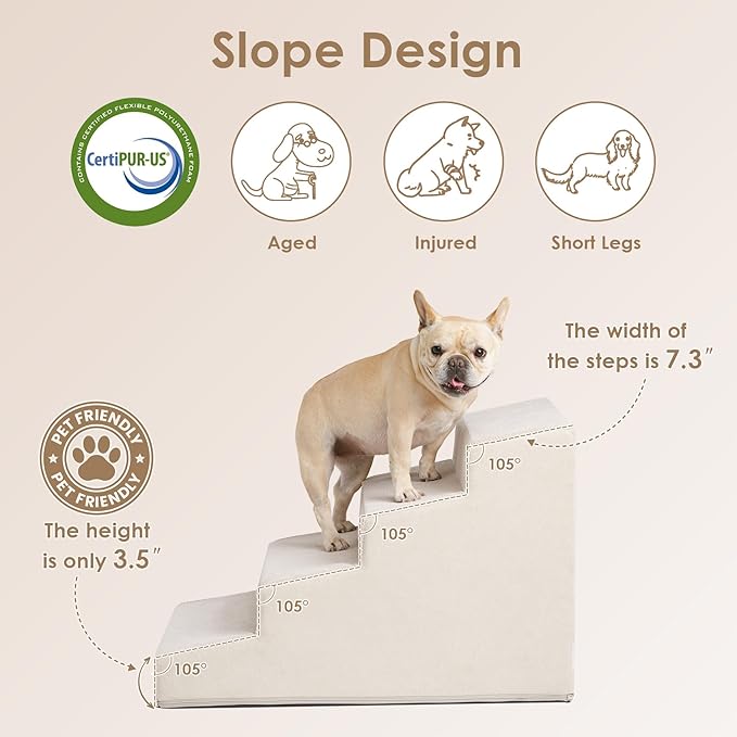 EHEYCIGA Dog Stairs for Beds 19.7" H, 4-Step Dog Steps for Small Dogs and Cats, Slope Pet Steps with Non-Slip Bottom, Beige